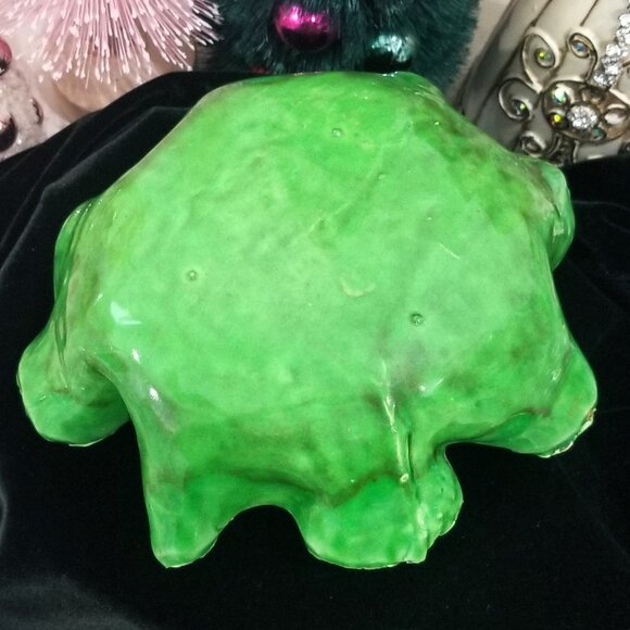 Antique Green Lettuceware Cabbage Leaf Majolica Bowl Paste Glaze Italy Napoli - Picture 4 of 10